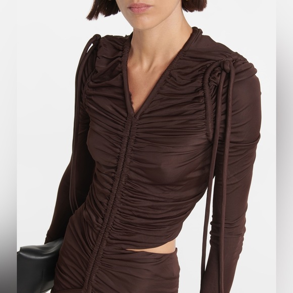 PROENZA SCHOULER Cutout Ruched Jersey Maxi Dress in Dark Brown - Picture 7 of 16